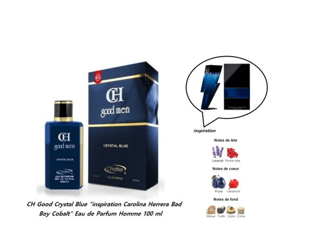CH Good Crystal Blue " inspiration Carolina Herrera Bad Boy Cobalt " Eau de Parfum Homme 100 ml