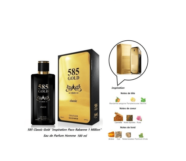 585 Classic Gold "inspiration Paco Rabanne 1 Million" Eau de Parfum Pour Homme 100 ml