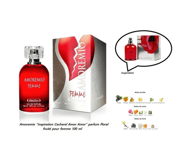 Amoremio " inspiration Cacharel Amor Amor " parfum Floral fruité pour femme 100 ml.